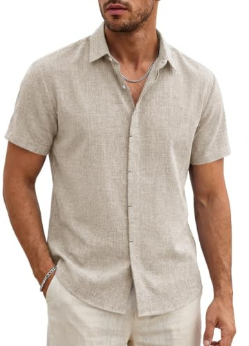 Runcati Men's Shirts Short Sleeve Lightweight Summer Regular Fit Linen Shirt Wedding Business Beach Casual Plain Basic Tops