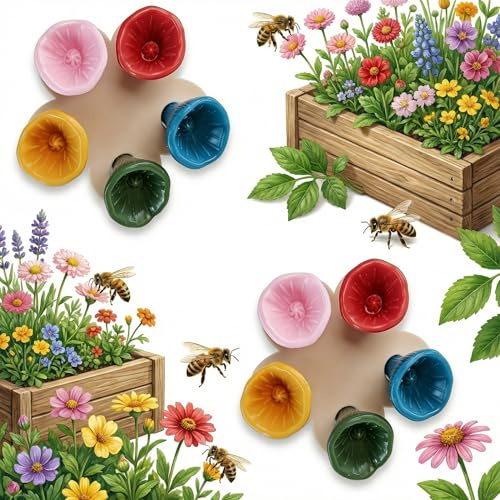 10Pcs Bee Watering Cups for Garden Flower Bee Waterer Insect Water Feeder Station Bird Butterfly Drinking Cup for Outdoor Garden Beehive Grassland Flowerpot Accessories