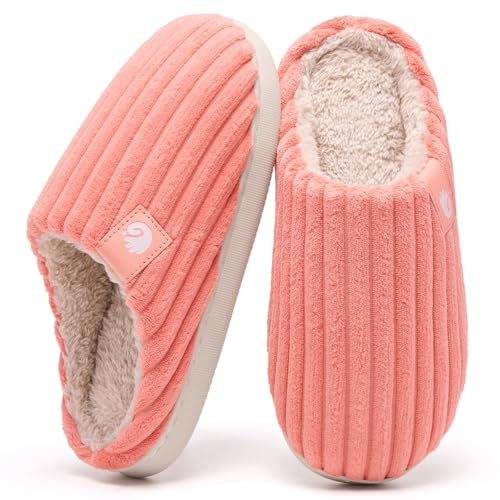 Guyarns Zapatillas de casa Mujer Hombre Invierno,Cálido Pantuflas De espuma viscoelástica Terciopelo de pana Suela antideslizante Slippers cómodas Interior Exterior(Naranja,40/41 EU)