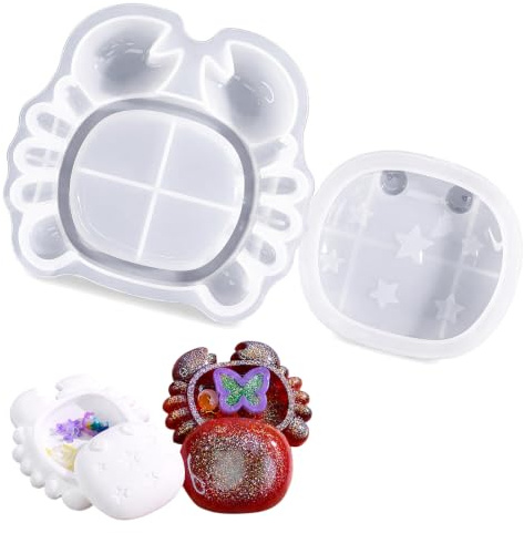 KIPTVO Crab Storage Box Silicone Resin Mold with Lid, Reusable Epoxy Mould for DIY Jewelry Trinket Holder, Ocean Theme Casting Mould for Crafts, Unique Animal Resin Container Mould for Candle Holder