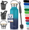 Milu Edelstahl Trinkflasche 500ml, 750ml, 1000ml (+3 Deckel) - Thermosflasche mit Strohhalm, Isolierte Wasserflasche, Auslaufsichere Isolierflasche doppelwandig, Kohlensäure geeignet (Grün Blau, 0,5L)