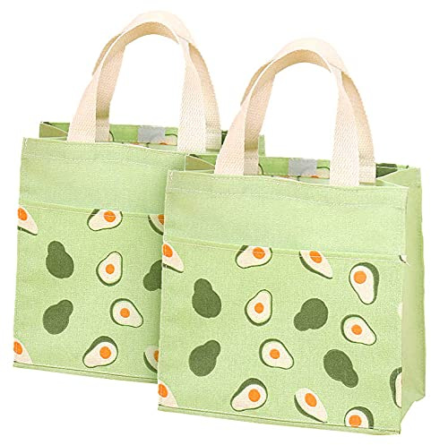 ASFINS Mini Borsa Tote Tela, 2pz Borsa di Tela Donna Borsa Shopper Cotone, per Uscire Shopping, 22cm x 22cm (Avocado Verde)