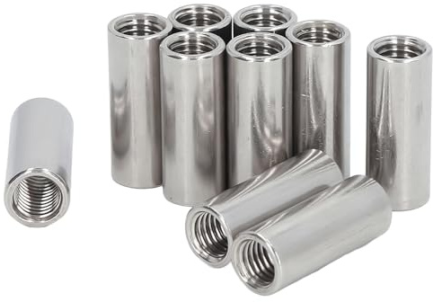 Tissting 10 Stück Langmutter Runde M12 x 1,75 16mm OD 40mm Länge | Stangenmutter Langmuttern Gewindehülsen Edelstahl Innengewinde Verbindungsmuttern Set für Ersatz Wartung