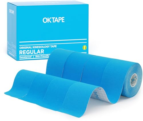 OK TAPE Bande Kinésiologie Tape, ruban athlétique élastique en coton original de base pour le soutien et la récupération, sportif thérapeutique pour soulager la douleur, 5cm x 5m,4 Rouleaux,Bleu