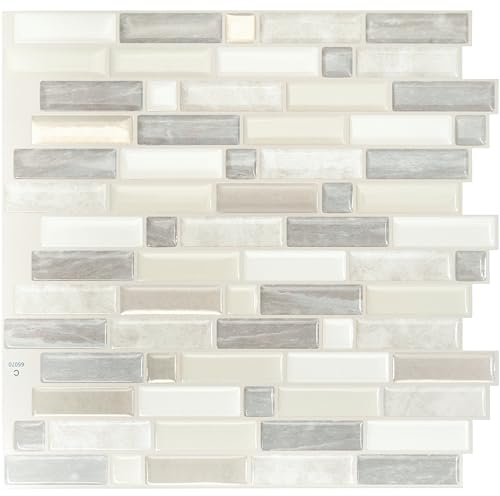 SMART TILES Peel and Stick Backsplash - 5 Sheets of 9.36 x 9.73 - 3D Adhesive Peel and Stick Tile Backsplash for Kitchen, Bathroom, Wall Tile