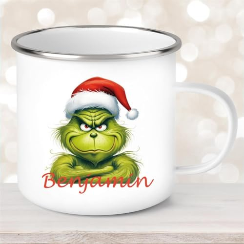Tasse Wunschname Weihnachten Grinch 2 Emaille Kinderbecher