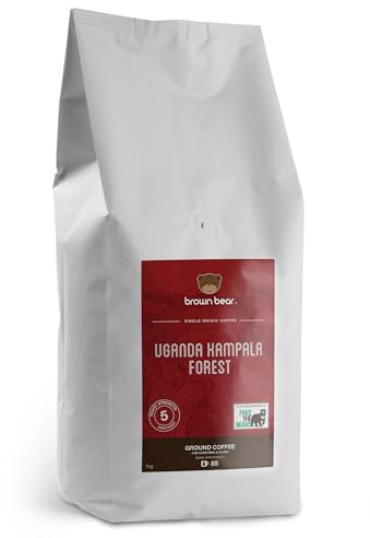Uganda Ground Coffee 1kg - Very Strong Dark Roast Ugandan Robusta Coffee - Brown Bear - For Cafetiere French Press V60 Filter - Strength 5 - Donation to Free The Bears