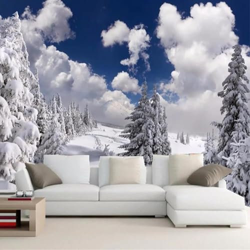 MIXUEXUNLU 3D Wallpaper Modern Natural Winter Snow Scenery White Clouds Photo Mural Hotel Living Room Background Wall Decoration