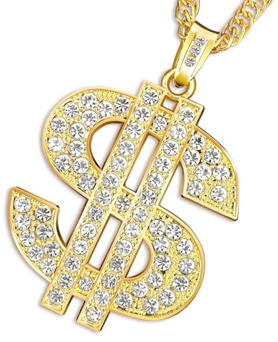 YEAMLTE Cadena Oro Hombre, Hip Hop Collar, Cadena con Colgante de Signo de Dólar, Hombres Collar de Dólar, Accesorios de Hip Hop de Los Años 80 y 90, Cadenas de Oro Hombre, para Fiestas de Rap
