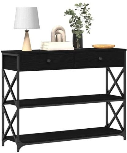 vidaXL Konsole Tisch Schwarz Eichen-Optik 100 x 28 x 75 cm | Elegante Schwarz Eiche Oberfläche verbessert moderne Innenräume, Starker Stahlrahmen sorgt für Langlebigkeit,