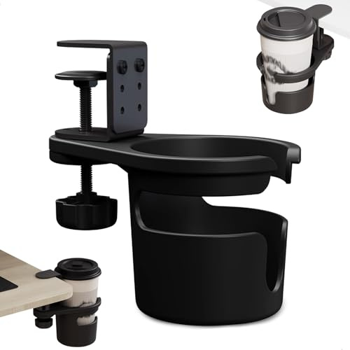 mongtsamz Portavasos Antiderrames Soporte Taza Escritorio, Universal Giratorio Portavasos Abrazadera Clip para Botellas de Agua para Escritorio Mesa para Hogar Oficina, 1 Piezas