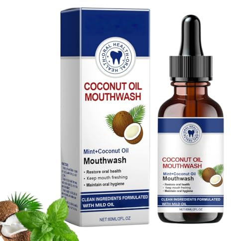 Coconut Oil Mouthwash Pulling for Teeth & Gums with Peppermint Oil, Gentle Cleansing to Freshing Breath, Alcohol Free Mouthwash for Bad Breath, Oral Health &Cleaner Teeth& Gums (1)