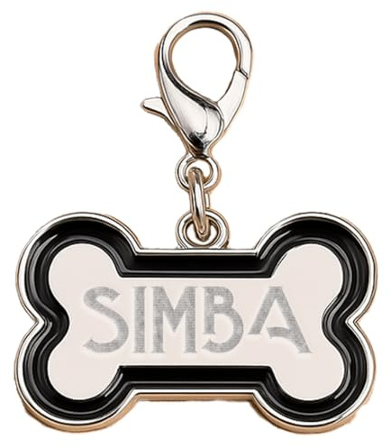 DEREGALOOS Chapa Mascota Grabada con Mosquetón. Placa de Identificación para Perros y Gatos. Forma Hueso. Aleación de Zinc. Grabado Láser 2 Caras. Rosa o Negro. Tamaño Grande (Negro)