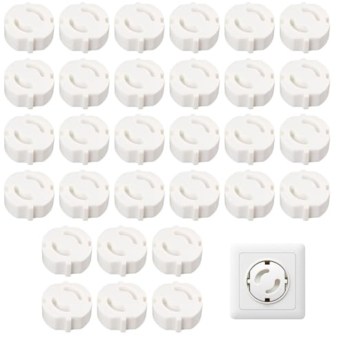 30x Protector de Enchufes - Tapas de Seguridad para Enchufes - Protección para el Hogar - Protectores de Enchufes con Mecanismo Giratorio - Seguridad - Color Blanco