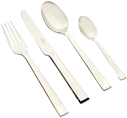 Villeroy & Boch – Victor Besteckset 24 tlg. Silber/Platin, Spülmaschinenfest, Rostfrei, Besteck Set 24 teilig, Gabel, Messer, Löffel, Essbesteck Set, Edelstahl