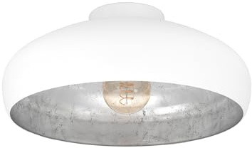 EGLO Deckenlampe Mogano, 1 flammige Deckenleuchte Industrial, Vintage | aus Stahl, Wohnzimmerlampe in Weiß, Silber, Küchenlampe, Flurlampe Decke mit E27 Fassung