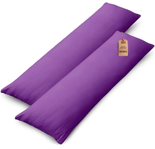 NatureMark 2er Set Jersey Kissenbezüge – 100% Baumwolle – Mit Reißverschluss – Weich & Atmungsaktiv – Lila, 40x145 cm (Seitenschläferkissen)