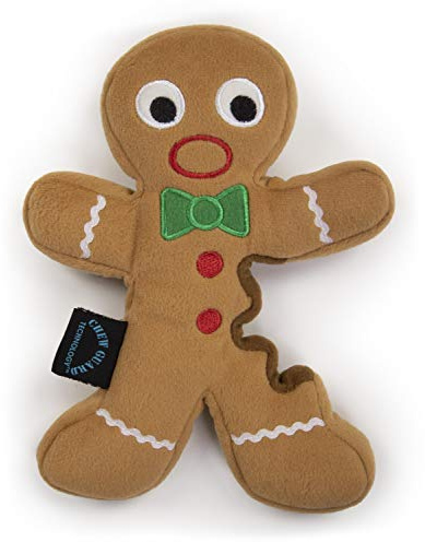 Moonmoon goDog Christmas Gingerbread Man Squeaky Plush Dog Toy, Chew Guard Technology - Brown, Large