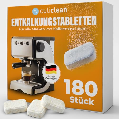 culiclean Entkalkungstabletten, Made in Germany, 180 Stück | Entkalker Kaffeemaschine, Kalkentferner, Ohne Rückstände, Lebensmittelsicher, Universell einsetzbar