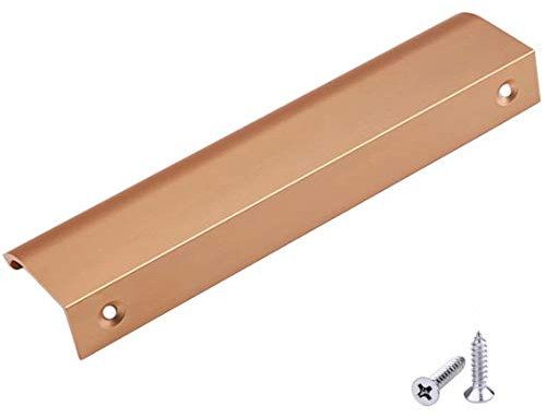 FBSHOP(TM) 10 PCS Modern Style Finger Edge Pull Aluminum Metal Brushed Stainless Steel Drawer Knobs, Sliding Door Drawer Cabinet Hidden Handles, Champagne Golden Brush Finish