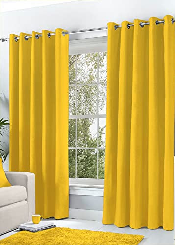 Hachette Thermal Blackout Curtains Eyelet Ring Top Including Pair of Tiebacks (Ochre Yellow, 66 X 54)