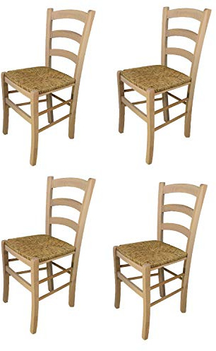 t m c s Tommychairs - Set 4 chaises Venezia pour Cuisine, Bar et Salle à Manger, Robuste Structure en Bois de hêtre Poli, Non traité, 100% Naturel et Assise en Paille