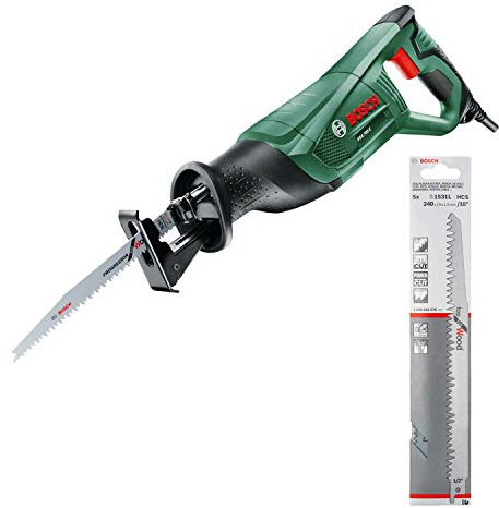 Bosch Säbelsäge PSA 700 E (710 Watt, im Karton) + Reciprosägeblätter grünes Holz lang S1531L 5 Stück