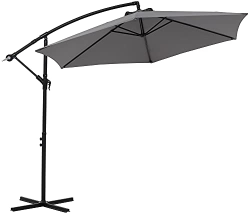 Melko Ampelschirm Ø3m Sonnenschirm Grau Marktschirm Balkonschirm Strandschirm Gartenschirm Kurbelschirm