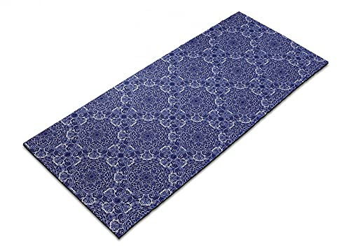 ABAKUHAUS Mandala Yoga-Mattenhandtuch, Böhmische Blumenkreis, rutschfeste schweißabsorbierende Yoga Pilates Workout Pad Abdeckung, 64 cm x 178 cm, Lila, Weiß und Blau