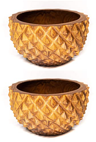 Rainforest Bowls Set of 2 6 Pineapple Javanese Teak Wood Bowls- Perfect for Everyday Use, Hot & Cold Friendly, Ultra-Durable- Exclusive Luxury Custom Design Handcrafted by Indonesian Artisans