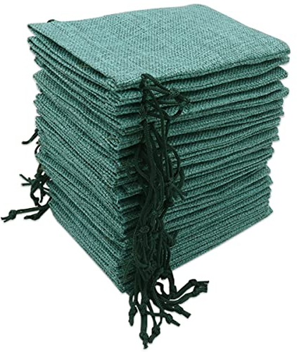 Leeyunbee 30PCS 10x15cm Bolsas de Yute, Bolsitas de Yute, Sacos de Yute, Bolsa de Arpillera con Cordón para Regalo, Joyeria, Calendario de Adviento, DIY, Bodas, Fiesta, Navidad (Verde oscuro)