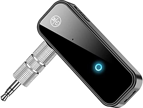 Bluetooth 5.0 Transmitter Receiver 3.5mm Bluetooth Audio Adapter 2-in-1 Portable Wireless 3.5mm Aux Audio Car Kits Adapter Hand-free Calls for Car Home Audio Music Streaming Sound System