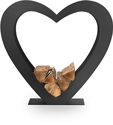 VASNER Amore A1 Kaminholzregal Herz, Feuerholzregal Brennholzregal Metall Stahl pulverbeschichtet, Kaminholz Aufbewahrung, Kaminholzständer, 69 x 69 x 20,5 cm (Schwarz)