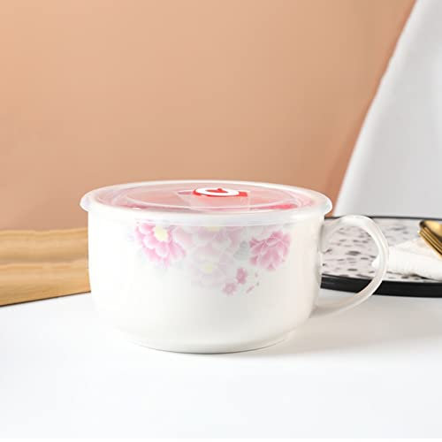 Konsilsa Mikrowelle suppentassen mit henkel mit Deckel,37 oz übergroße Keramik-Suppentassen Nudelschüssel für Ramen-Suppengetränke (Color : D)