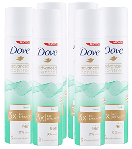 6x deodorante spray Dove Advanced Control Fresh 96h 0% Alcol Antitraspirante - 6 Deodoranti da 100ml ognuno
