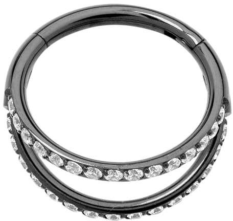 365 Sleepers (10mm) Titan 1,2 mm Doppelring mit Kristall Segment Nasenring Hoop Knorpelohrring Septum Clicker Klappbarer Lippenring Conch Daith Helix Rook Tragus Piercing Schmuck