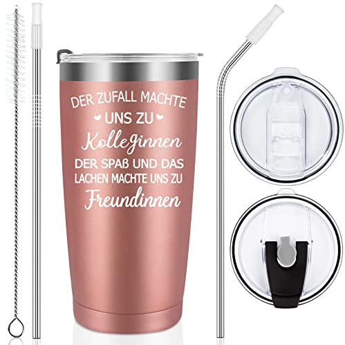 Livole Abschied Kollegin Jobwechsel, Abschiedsgeschenk Kollegin, Kollegen, Geschenk für Kollegin Geburtstag, 20oz Doppelwandig Trinkbecher mit Deckel und Strohhalm, 600ml Thermobecher Kaffee to go