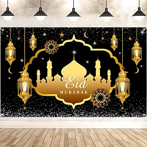 Eid Dekoration, Eid Mubarak Hintergrund Banner, Extra Große Ramadan Kareem Banner Eid Mubarak Hintergrund für Muslim islamische Party Eid Deko Schwarz
