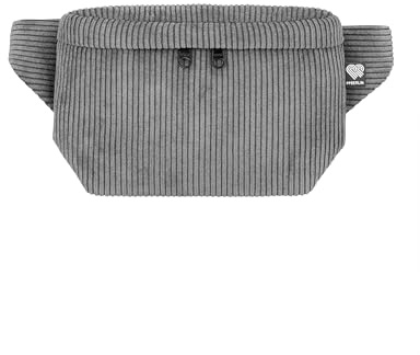PP-Berlin Bauchtasche Cord Grau, Eckig Medium | Handgefertigt in Berlin, 100 % recycelt, vegan, 3 Fächer, verstellbarer Gurt