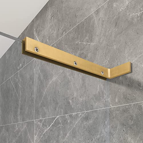 LukLoy Feste Glas-Duschpaneel Wand an Glasstützstange, rahmenlose Glasklemme, L-Form, Stabilisator-Halterung, kein Bohren im Glas (Glas links, Gold)