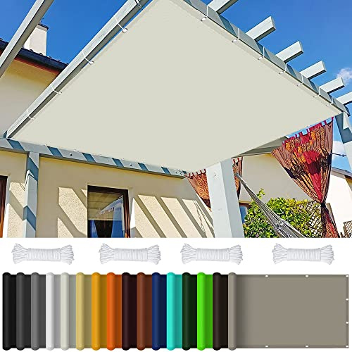 Voile d'ombrage Imperméable Rectangulaire 3.5 x 5 m Voile d'ombrage sur Mesure Abri Solaire pour Balcon sans Trous à percer, résistant aux UV, Ivoire
