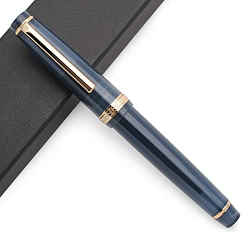 JINHAO 82 Celluloid Fountain Pen Acrylic Ink Pen with Ink Converter (Fine Nib, Gold Clip-Caribbean Sea Blue)