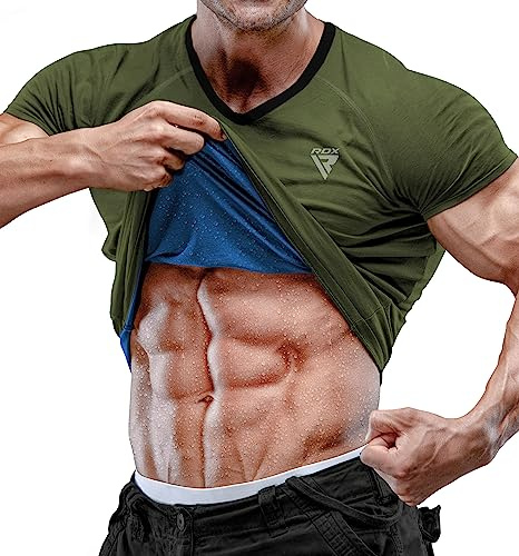 RDX Men's Sauna Shirt Heat Trapping Sweat Suit Waist Trainer - REACH OEKO TEX 100 Certified Body Shaper T-Shirt, Trimmer Hot Corset Slimming Shapewear Vest, Adults & Kids Gym Workout Fitness Tank Top