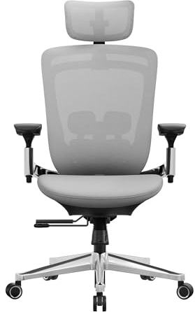 SONGMICS Bürostuhl, Schreibtischstuhl, ergonomisch und verstellbar, neigbare Rückenlehne, nach vorne oder hinten Verstellbarer Sitz, Aluminiumlegierung, bis 150 kg belastbar, Taubengrau OBN068G01