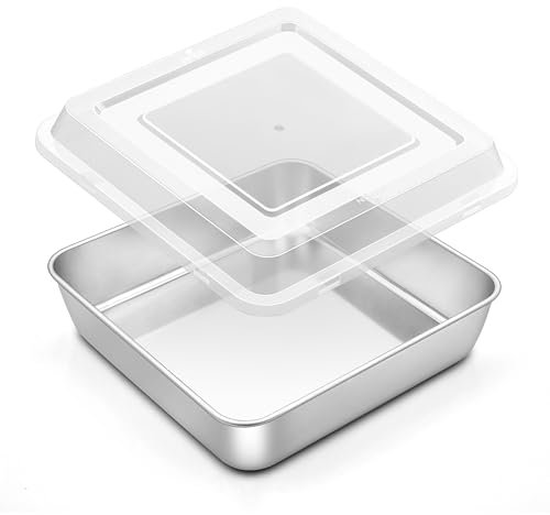 Onader 8x8 Inch Square Cake Baking Pan with Lid Stainless Steel Brownie Lasagna Pan