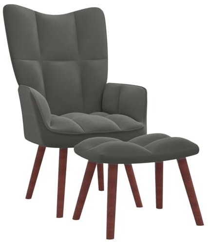 CIADAZ Relaxsessel, Fernsehsessel, Lesesessel, Armsessel,Relax Sessel, TV Sessel, Einzelsessel, Seselstuhl Wohnzimmer, Polstersessel, mit Hocker Dunkelgrau Samt