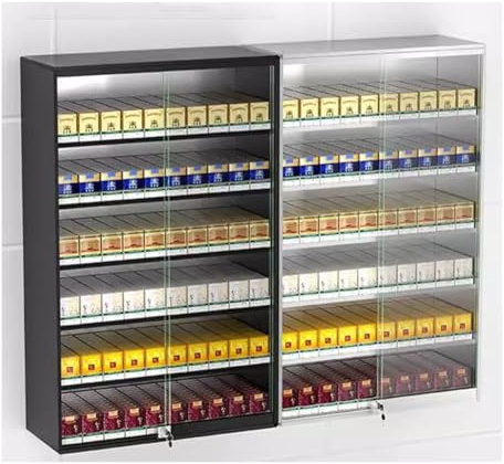 Cigarette Display Rack, Wall Mounted Cigarette Rack, With Automatic Cigarette Pusher, No Assembly Required, Thickness Of 5 Packs Of Cigarettes (Color : Black, Size : 92.5x17.3x75cm)