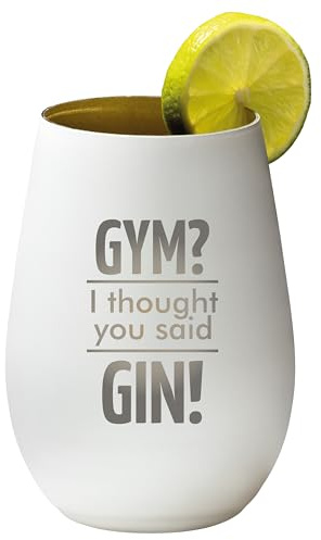 4youDesign Gin Tonic Glas mit Spruch Gym? I thought you said GIN – Geschenk für Männer, Frauen zum Muttertag oder Vatertag – Tumbler-Party-Glas aus Kristallglas – Weiß-Gold – 465ml