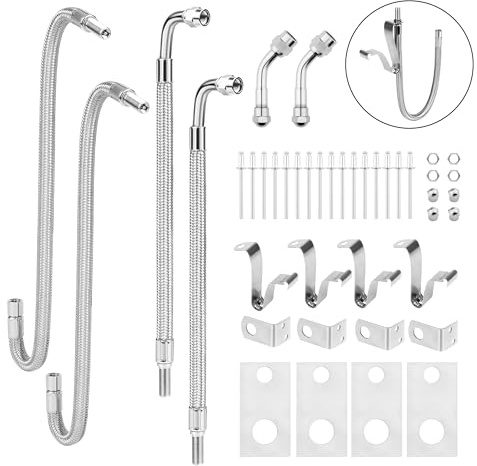 RVZONE Dually Valve Stem Extenders Kit, Stainless Steel Braided Valve Stem Extension fits 16 to 19-1/2 Dual Wheels Tire Valve Extension for Most Cars Motorhome RVs Trailers Trucks