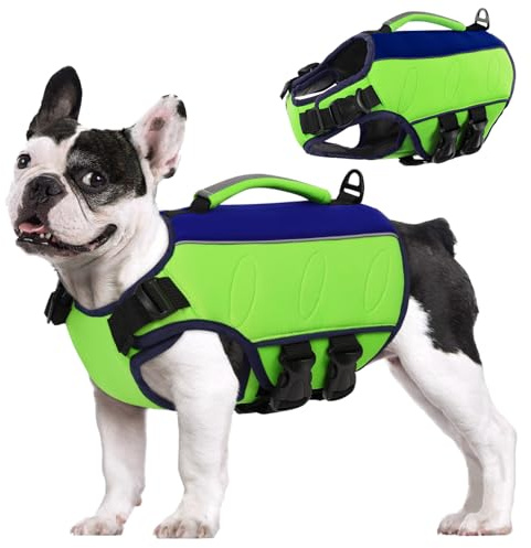 AOFITEE Ripstop Hunde Rettungsweste für Kleine Mittel Große Hunde, Reflektierend Schwimmweste Hund für Schwimmen Bootfahren, Einstellbar Hundeschwimmwestemit Rettungsgriff und überragendem Auftrieb